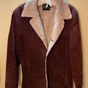Vtg. Silton CA cognac brown suede jacket sherpa lined. Western ranchwear. 42.